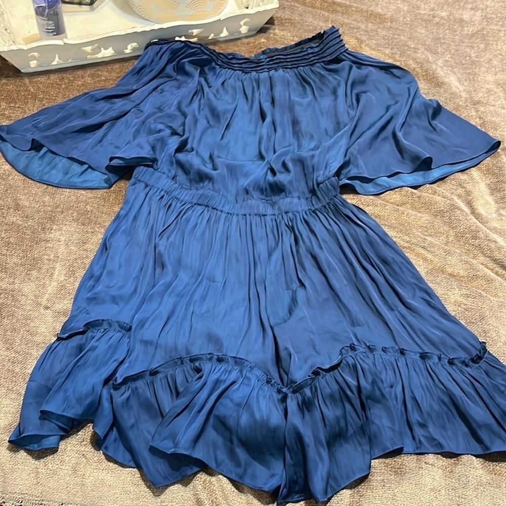 Halston Heritage Elegant Blue Off-Shoulder Dress, Size XS